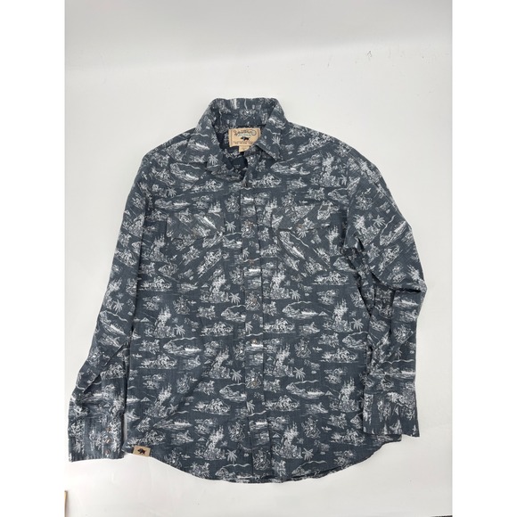 Western Aloha Other - Western Aloha Mens XL Pearl Snap Shirt Gray White Island Toile Long Sleeve